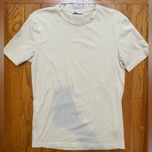 Zara Men’s Slim Fit Stretch T-Shirt 95% Cotton Crew Neck Cream Off-White L